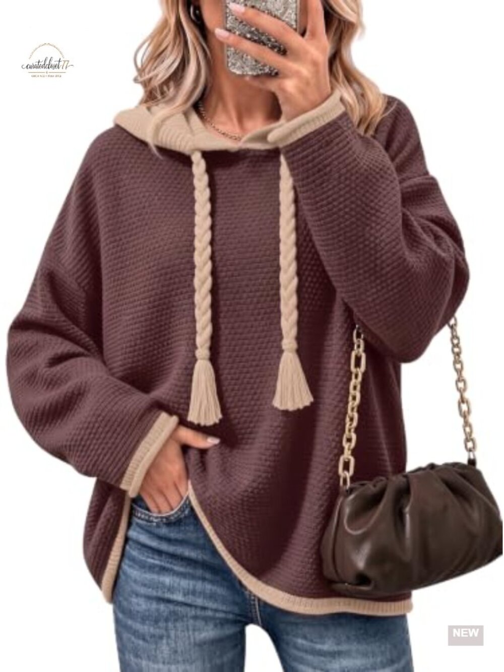 Oversized Chunky Knit Hoodie Sweater Cotton Acrylic Pullover